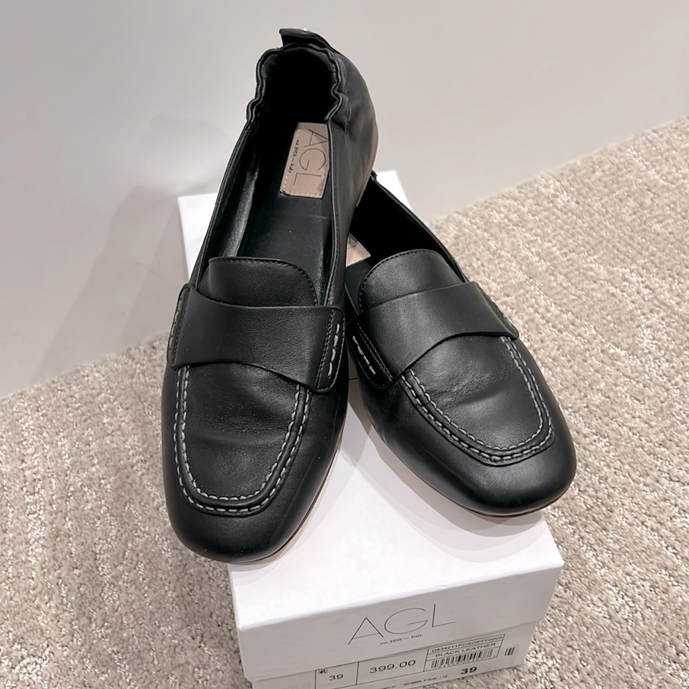 AGL Mara Pure Moccasin, black leather, size EU 39
